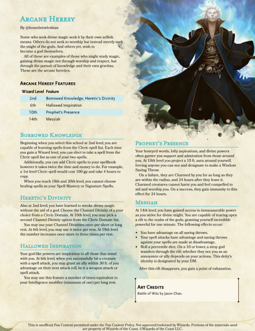 homebrewlesbian: ARCANE HERESY— a wizard subclass for the magicians who seek the power of the gods n