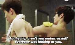 bokdongie:  Do I have to take all my clothes off in front of all these people I don’t know?You need to. You need to take them off in order to have a bath. In Korea, men should take a bath together for them to become real friends. 
