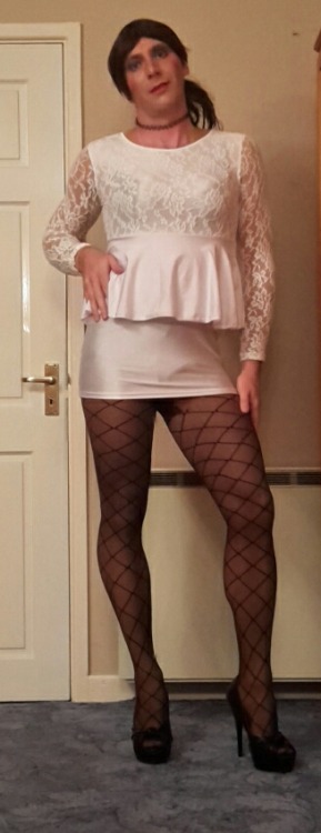 britishsissyexposer:More from Sissy Slut Mikela! Enjoy this sluts short tight white skirt! This gurl
