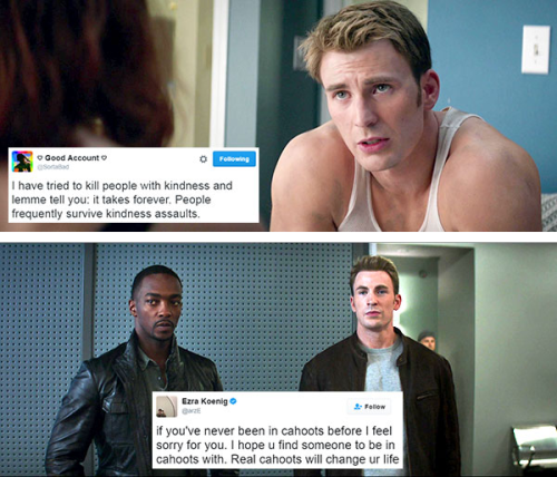 livebloggingmydescentintomadness: tweet meme: steve rogers edition