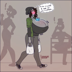 pressurizedpleasure: CM - Iced jugs  This one’s for AkemiExpansions, featuring their character,  Maddie. Nothing too lewd or crazy about this one, just a top-heavy girl  coming back from a shopping trip! Well, I guess there is that cool drink wedged