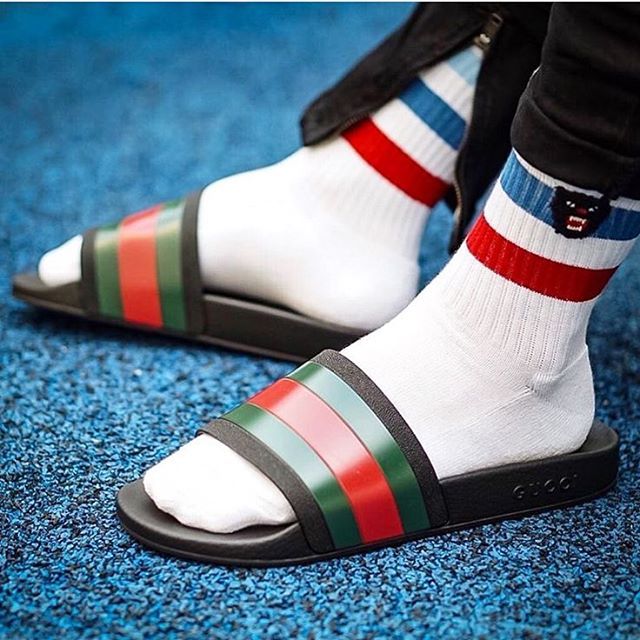 Gucci slides with the lion sock