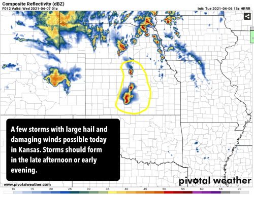 TODAY: Expecting a few storms to form in the very late afternoon or early evening in Kansas today wi