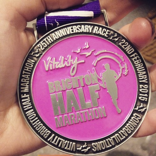 My medal for finishing the Brighton half marathon in 2 hours and 5 minutes!