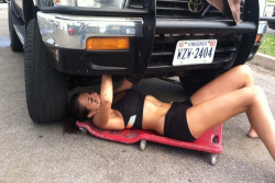 self-confessed-freak:  Some days, I fantasize about a big, muscular, sweaty and shirtless man fixing my car. Other days I just let the regular chick do the job… Reblog if you wish your mechanic looked like this!