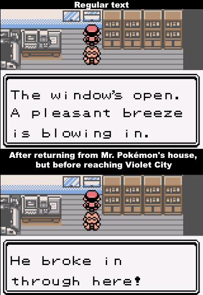 In Pokemon Gold and Silver there’s a one-time message that shows how Silver broke into the lab to steal a starter Pokemon