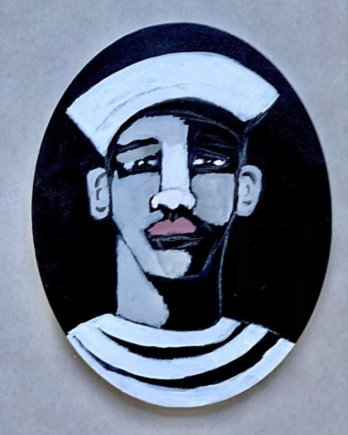 “Sailor In Gray And White”… Richard Stabbert (11x14 Oval Canvas, Acrylic and Chalk Paint) htt