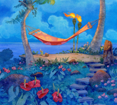 disneyconceptsandstuff:Watercolor Background for Lilo &amp; Stitch by Peter Moehrle