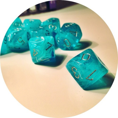 vintage-aerith: baby’s first D10s and they’re made of teal and cirrus clouds, how perfec