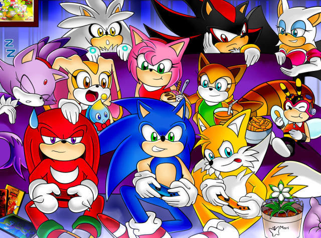 Sleepover by MintStarMari #Sonic the Hedgehog  #Miles Tails Prower  #Knuckles the Echidna #Amy Rose #Shadow the Hedgehog  #Blaze the Cat  #Cream the Rabbit  #Silver the Hedgehog  #Rouge the Bat  #Charmy the Bee  #Marine the Raccoon