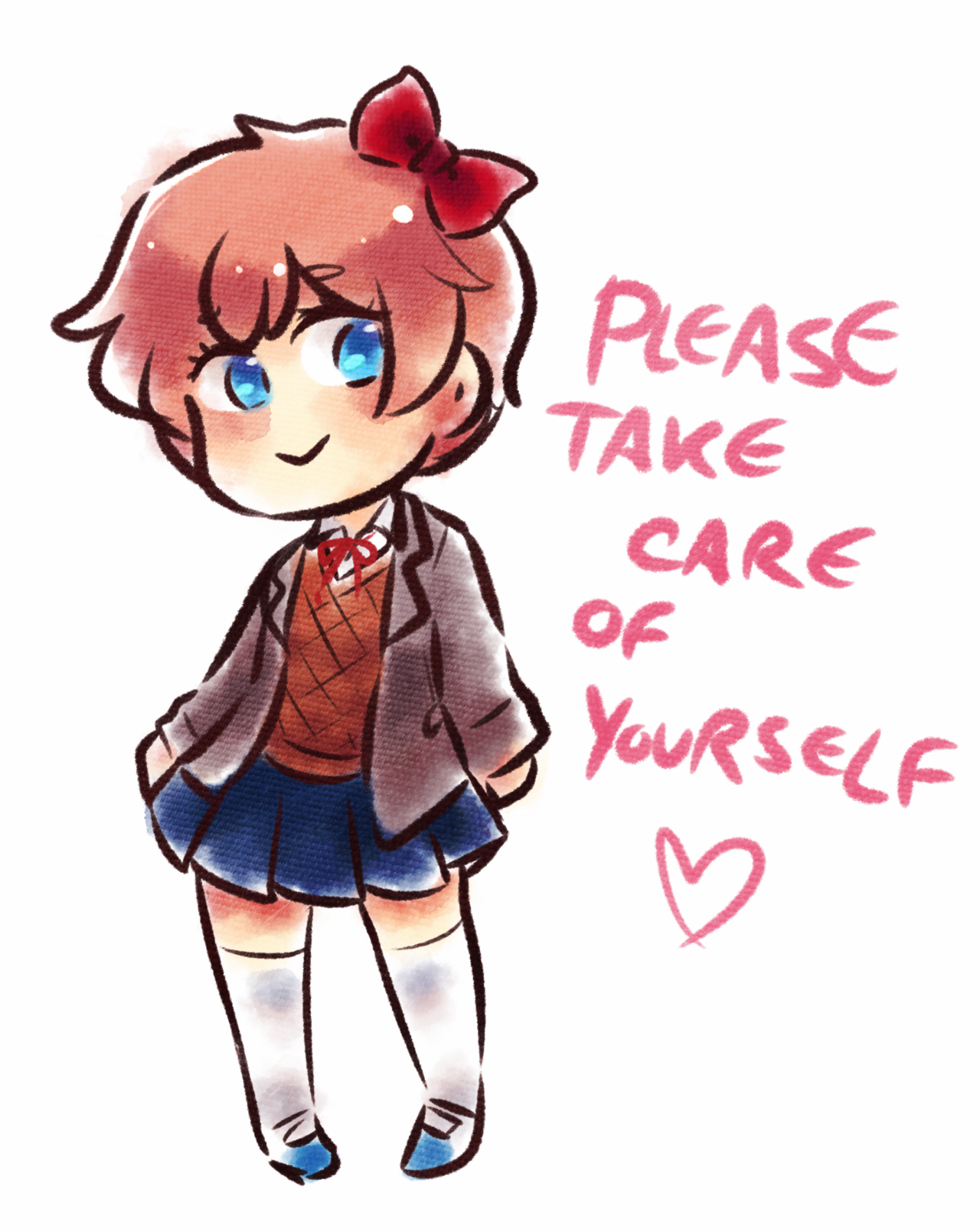 sayori (doki doki literature club) drawn by peachcak3