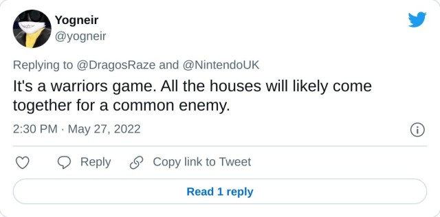 It's a warriors game. All the houses will likely come together for a common enemy. — Yogneir (@yogneir) May 27, 2022