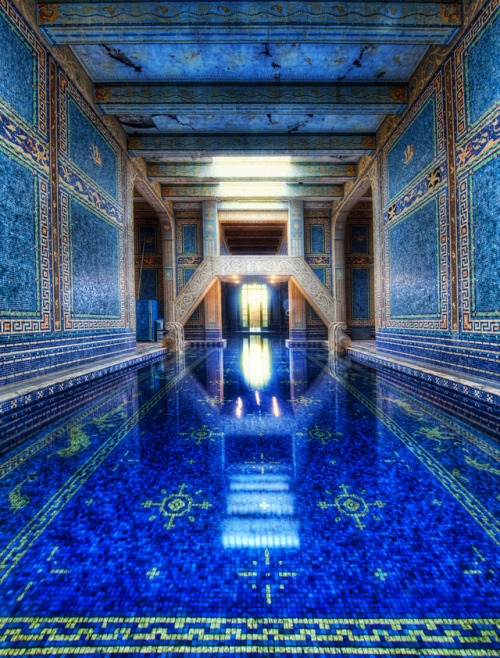 sixpenceee: The Azure Blue Indoor Pool at Hearst Castle. The castle was designed by architect Julia 