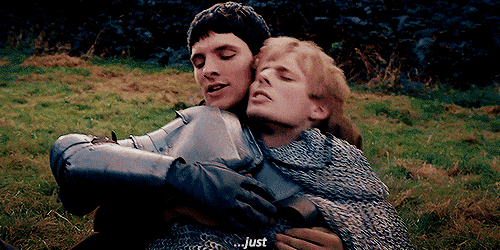 colinmorganshair:Their faces here, their heads touching together… Merlin leaning his cheek against A