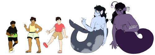 woorenergy:here are actual refs for my mermaid AU, FINALLY (with a size comparative)in the order of 