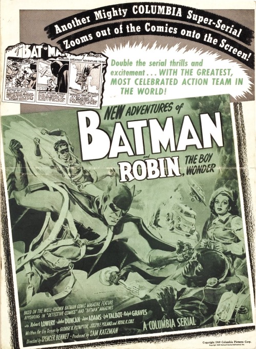 Posters and Lobby Cards for “NEW ADVENTURES OF BATMAN AND ROBIN” serials from Columbia Pictures. (19