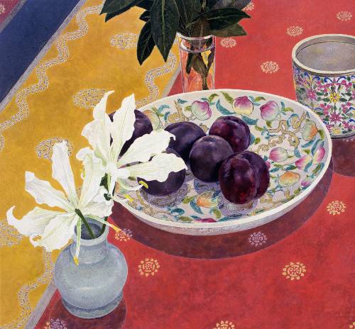 Cressida Campbell (Australian, b. 1960, Sydney, Australia) - 1: Plums with Indian Cloth, 2004  2: Pe