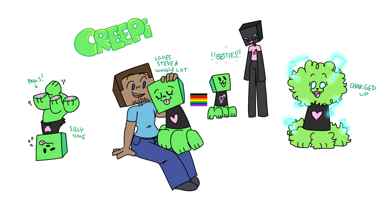 I always see green Creepers drawings. I don't think that Creeper is green.  I think that it is white/gray with lot of moss on it (Image from Fandom) :  r/Minecraft