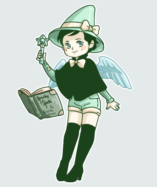 diminuel:Spooky minty witch Cas for @kamicom ♥♥(He uses whatever random objects he has lying around 