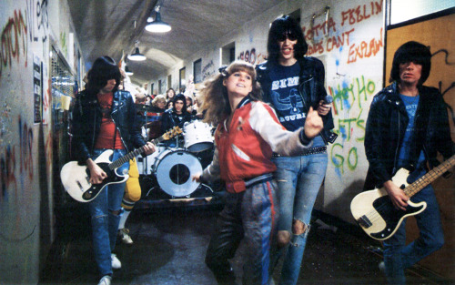 P. J. Soles, Ramones / production still from Allan Arkush’s Rock ‘n’ Roll High School (1