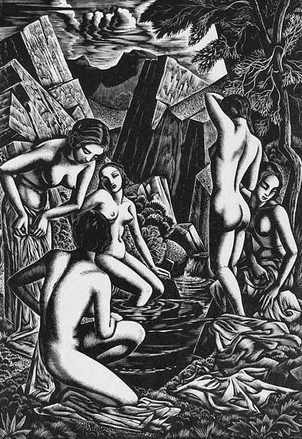 “Bathers” by New Zealand artist John Buckland Wright (1897-1954).