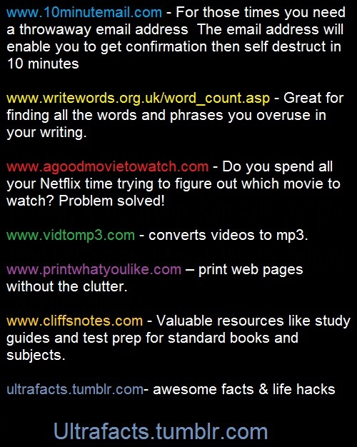 ultrafacts:  For more posts like this, follow the Ultrafacts Blog! The whole compiled list of useful links / life hacks. More is to come! Follow today!   