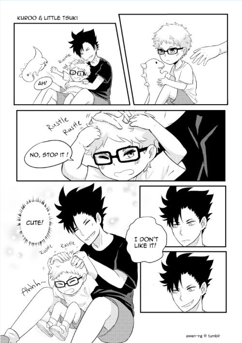 awen-ng:  I have been wanting to draw this after drawing the kid and adult of them! This is a 1 pg scenario where it shows their reactions after the kid got patted on their head. xD ( Read from Right to Left)