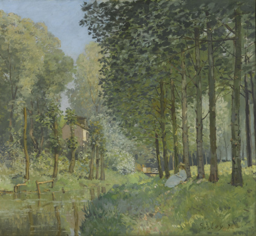 lionofchaeronea:Rest along the Stream, Edge of the Wood, Alfred Sisley, 1878Happy birthday to Alfred