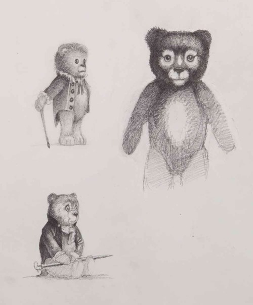 Concept art for the animatronic teddy bear from AI: Artificial Intelligence (2001).My favorite scene