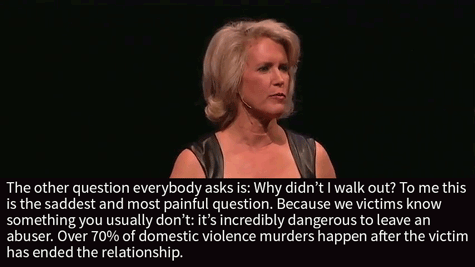tikken:  tedx:  Watch the whole talk here » Leslie Morgan Steiner was in an abusive relationship, though at first she didn’t realize it. In a talk at TEDxRainier, she tells the disturbing story of her relationship, correcting misconceptions many people