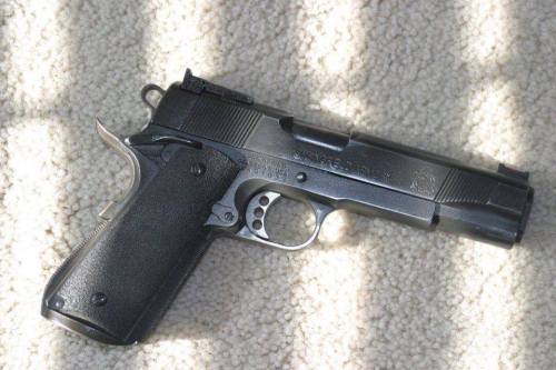 victran:  Pat McNamara - MHA Custom LLC 1911  - Springfield Armory base gun- Kart NM barrel- 20 LPI checkered front strap- Smith & Alexander beavertail grip safety with palmswell- Smith & Alexander arched mainspring housing with integral magwell