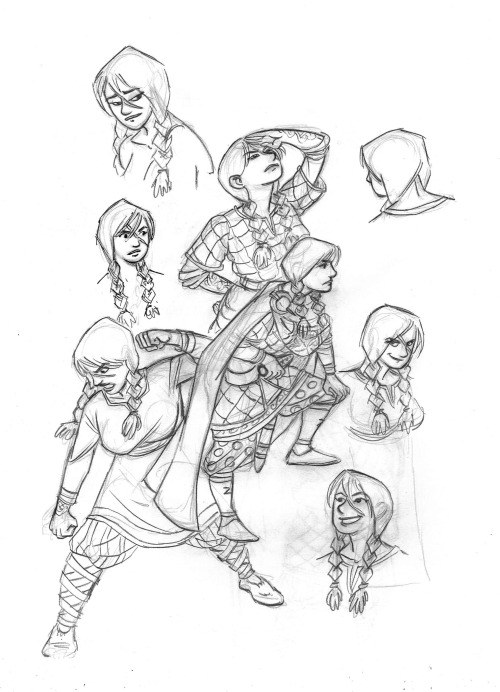 Some character design sketches for Silksif the shieldmaiden.  
