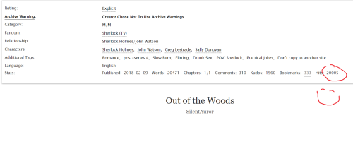 Heyyyy, my fic Out of the Woods just reached 20,000 hits as of today! That’s so great! This is the 3