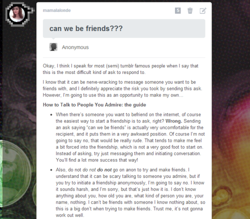 yunsp:  generalmumble:  stoned-levi:  mamalalonde:  someone wanted it rebloggable!  Thank you.  very important.  I’d like to add a personal follow up to alert this to anyone who might not realise why I “ignore” them, because I really don’t like