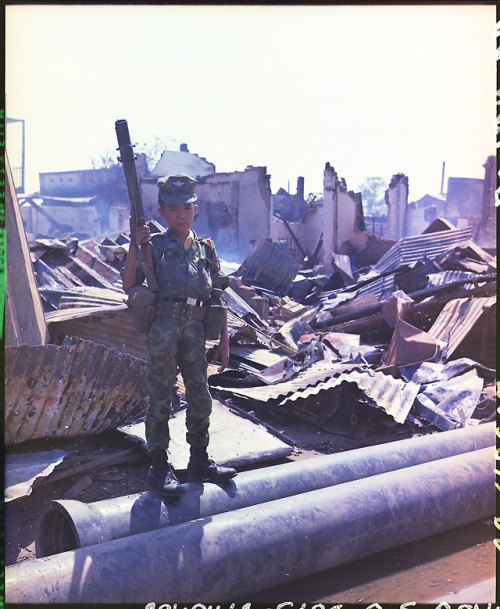 todaysdocument:“Tan Son Nhut, Vietnam. This twelve year old ARVN Airborne trooper with M-79 grenade 