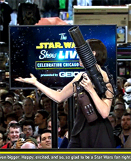 adaisysource:Daisy with a T-Shirt Cannon for fans at Star Wars Celebration Chicago, 2019.