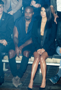 kimkardashianfashionstyle:  September 25, 2014 - Kim Kardashian &amp; Kanye West at the Lanvin SS 2015 Fashion Show in Paris.