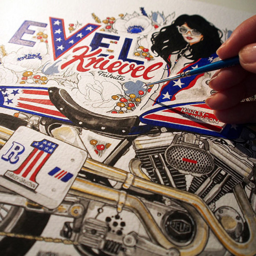 Evel Knievel tribute - process shots + final illustration ⚡