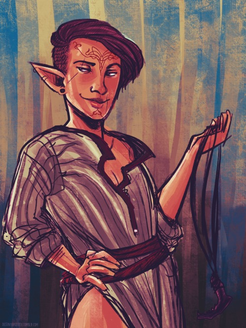 destinyapostasy:art trade with @fadetonguedontcountRoi Lavellan is a cutie; it was a pleasure to dra