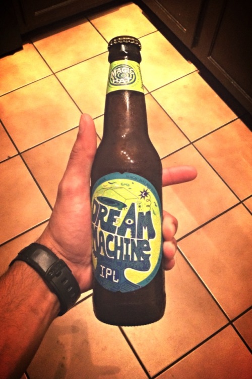 kxndrick:  “DREAM MACHINE, AN INDIA PALE LAGER OR IPL, IS A MELDING OF VARIED VISIONS OF AN INDIA PALE ALE AND AN AMBER LAGER. ONCE POURED, ITS LIGHT COPPER COLOR DELIGHTS THE EYES AND A CITRUSY HOP AROMA FLOWS THROUGH THE NOSE. UPON FIRST SIP,