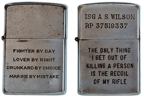 ultra-violence-blog:Engraved Zippo lighters from the Vietnam War.~ Cowan’s Auctions 