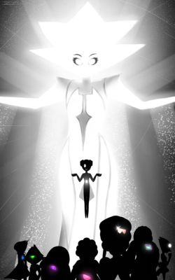 zionworldartist:  WHITEOriginally, I was only going to paint White Diamond, but after all the hype about the upcoming Steven Universe movie…. I caved in and made silhouettes of the Crystal Gems! 