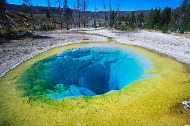 ultrafacts:  A beautiful hot spring pool in Yellowstone National Park has transformed