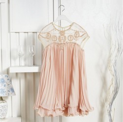 romwe:  Beaded Pleated Layered Apricot Dress