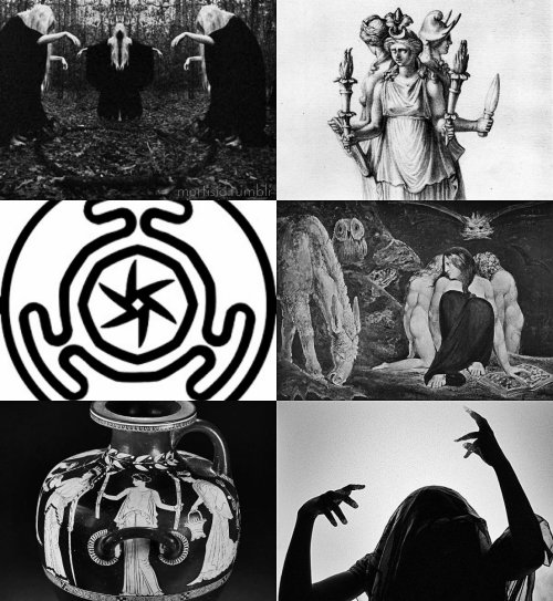 mortisia:  Hecate Hecate or Hekate (Greek Ἑκάτη) is a goddess in Greek religion and mythology, most often shown holding two torches or a key and in later periods depicted in triple form. She was variously associated with crossroads, entrance-ways,
