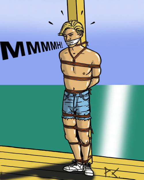 gaybondageartwork:  Sandy Ricks In Peril by bondageincomics 