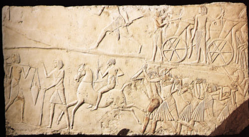 Tomb Relief with a Messenger on HorsebackThis relief illustrates Horemheb’s military encampment: abo