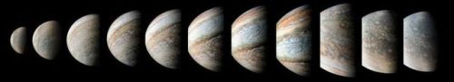 95 minutes over Jupiter. See how quickly the viewing geometry changes in a sequence of JunoCam color