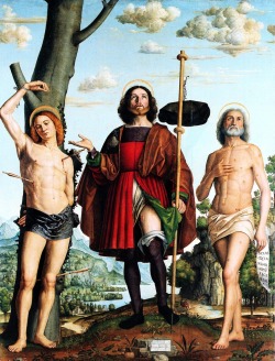 maertyrer:  Girolamo dai LibriSaint Sebastian, Saint Roch and Saint Job c. 1505