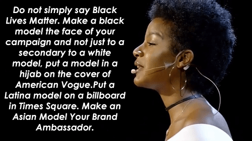 black-to-the-bones:    Model Ebonee Davis Skewers Racism In Fashion Industry In Brilliant TED Talk  Every black model faces this during her career. And this is terrible. Our society needs to change.Our beauty industry needs to change. We need diversity